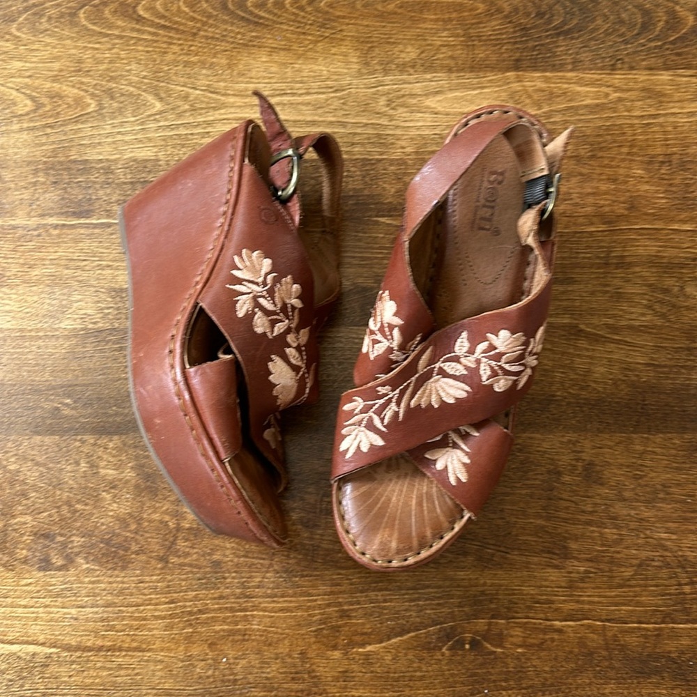 Women’s Born Leather Embroidered Wedges